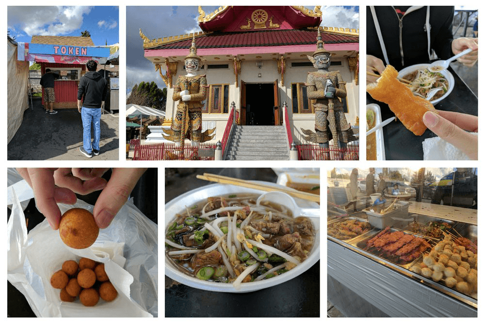 Wat Thai weekend food court with Thai cuisine vendors